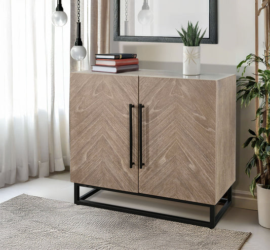 Wood Accent Cabinet With Chevron Doors And Metal Base - Wheat