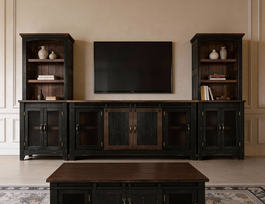 Pueblo - TV Stand / Console / Wall Unit - Black / Medium Brown