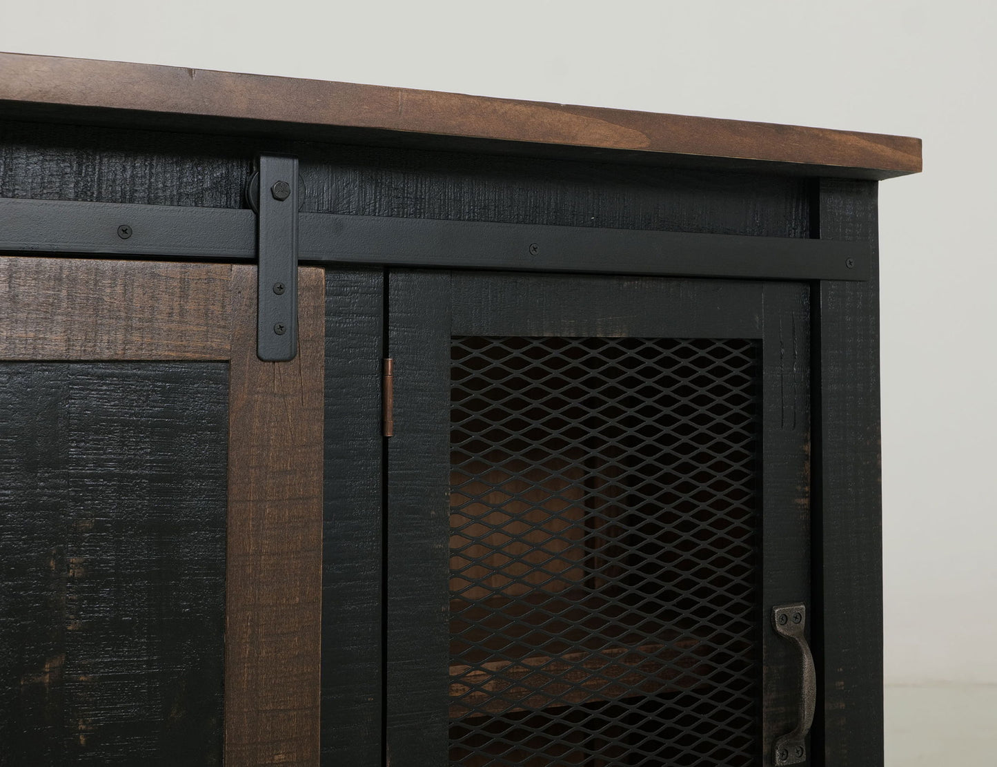 Pueblo Black - TV Stand / Console / Wall Unit - Black / Medium Brown