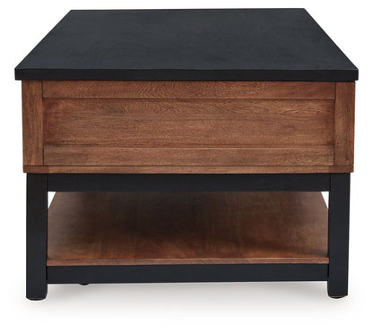 Kallari - Warm Brown / Black - Lift Top Cocktail Table