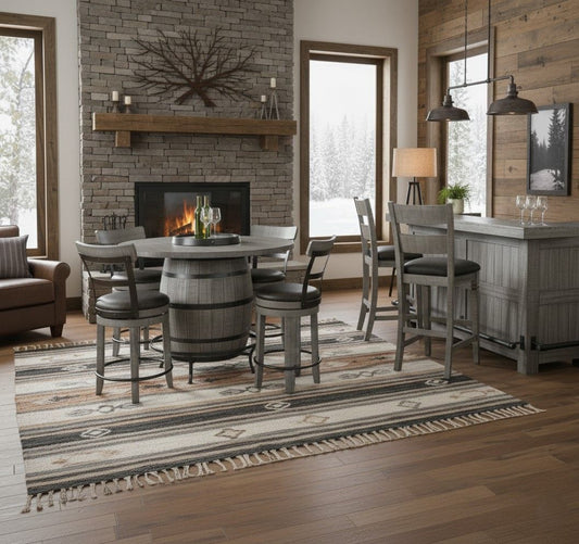 Alpine - Round Pub Table With Wine Barrel Base - Gray