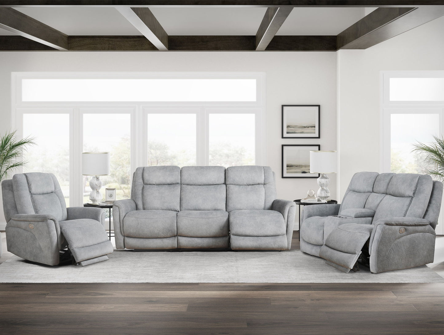 Linus - Zero Gravity Power Reclining Console Loveseat - Hudson Gray