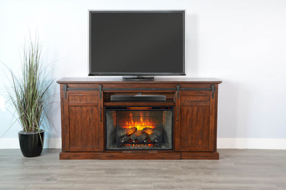 78" Barn Door Media Console With Electric Fireplace