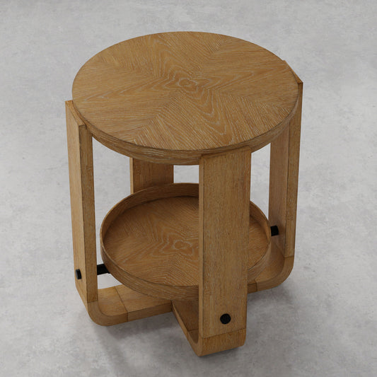 Escape - 3 Piece Occasional Table Set - Glazed Natural Oak / Black Metal Trim
