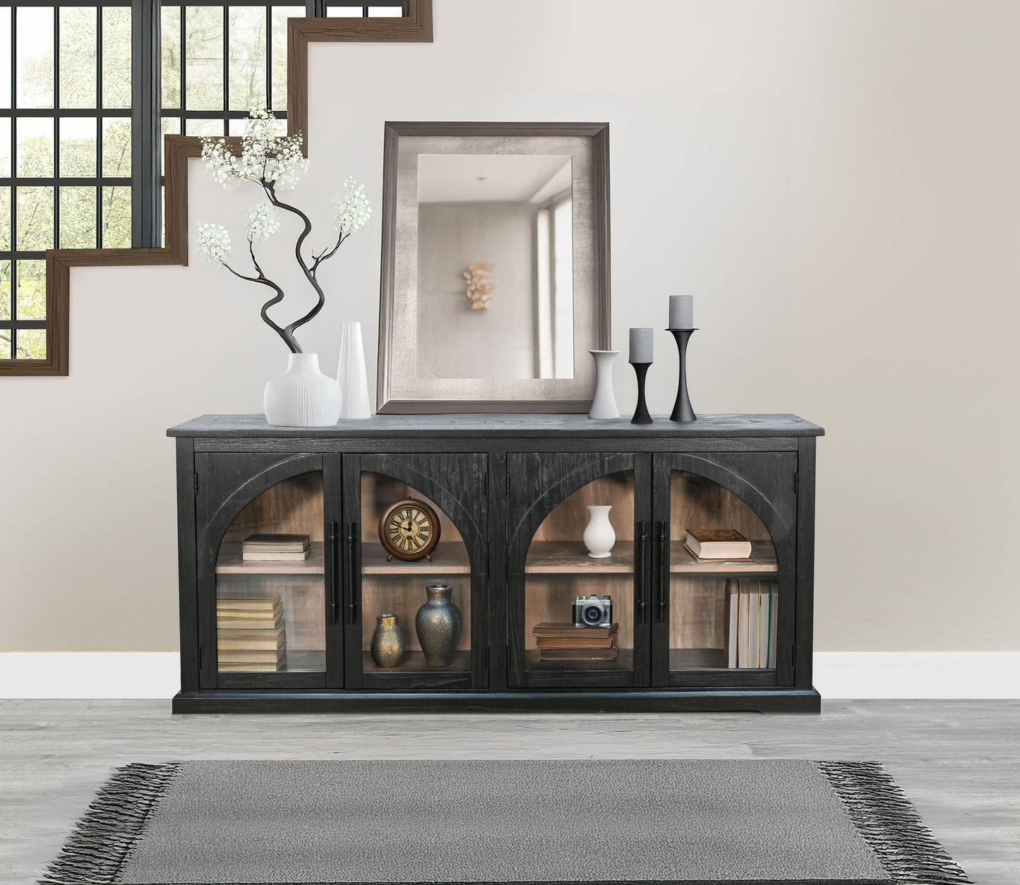 Elena - Modern Wood Display Cabinet With Arched Glass Doors