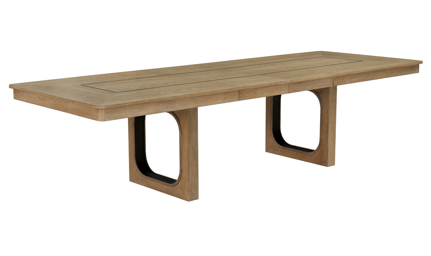 Escape - Dining Rectangular Table With Console And 8 Caster Chairs - Glazed Natural Oak Black Metal Trim