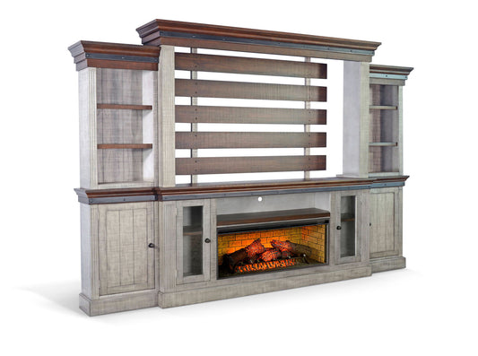 128" Entertainment Wall With Electric Fireplace Insert