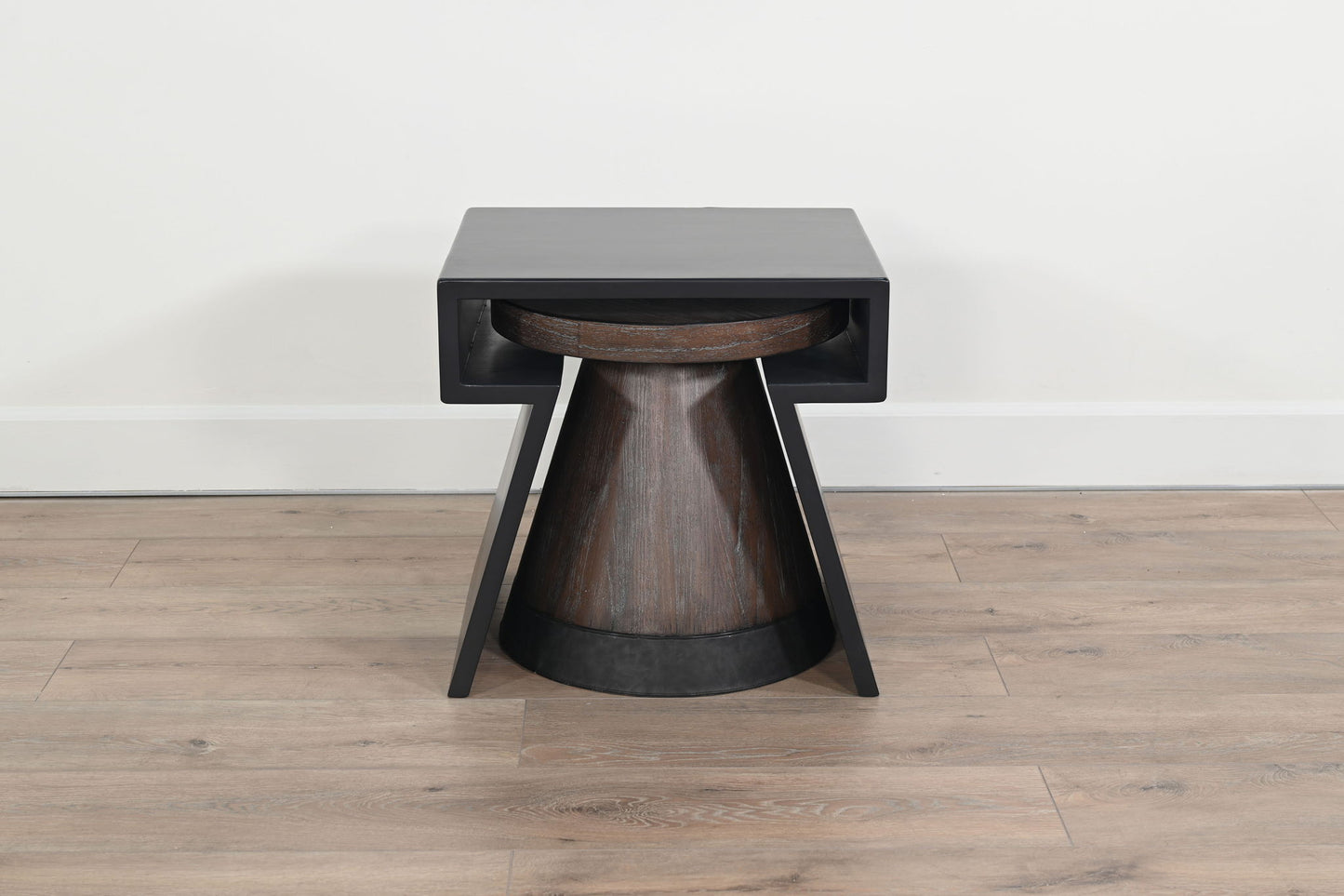 Malibu - Nesting Accent Table Set With Round Wood Stool - Weathered Rum