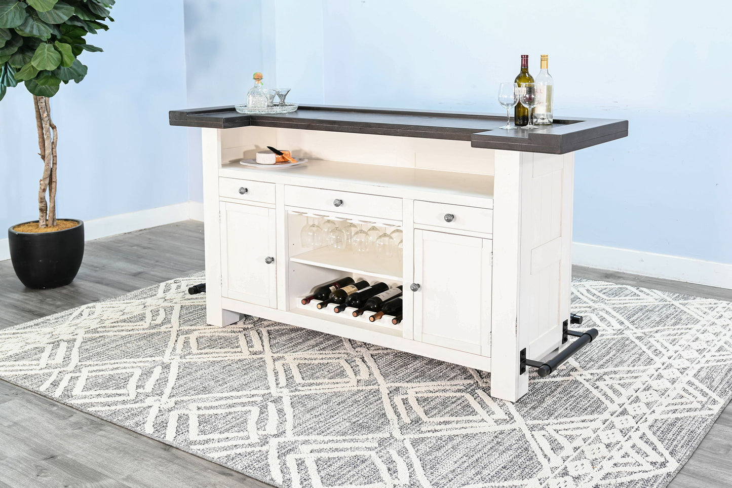 Carriage House - Farmhouse Wood Home Bar - Cottage White / Europen Dark
