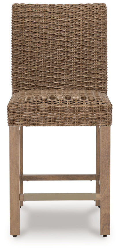 Walton Bridge - 5 Pc. - Square Bar Table W/Fire Pit, 4 Barstools - Driftwood