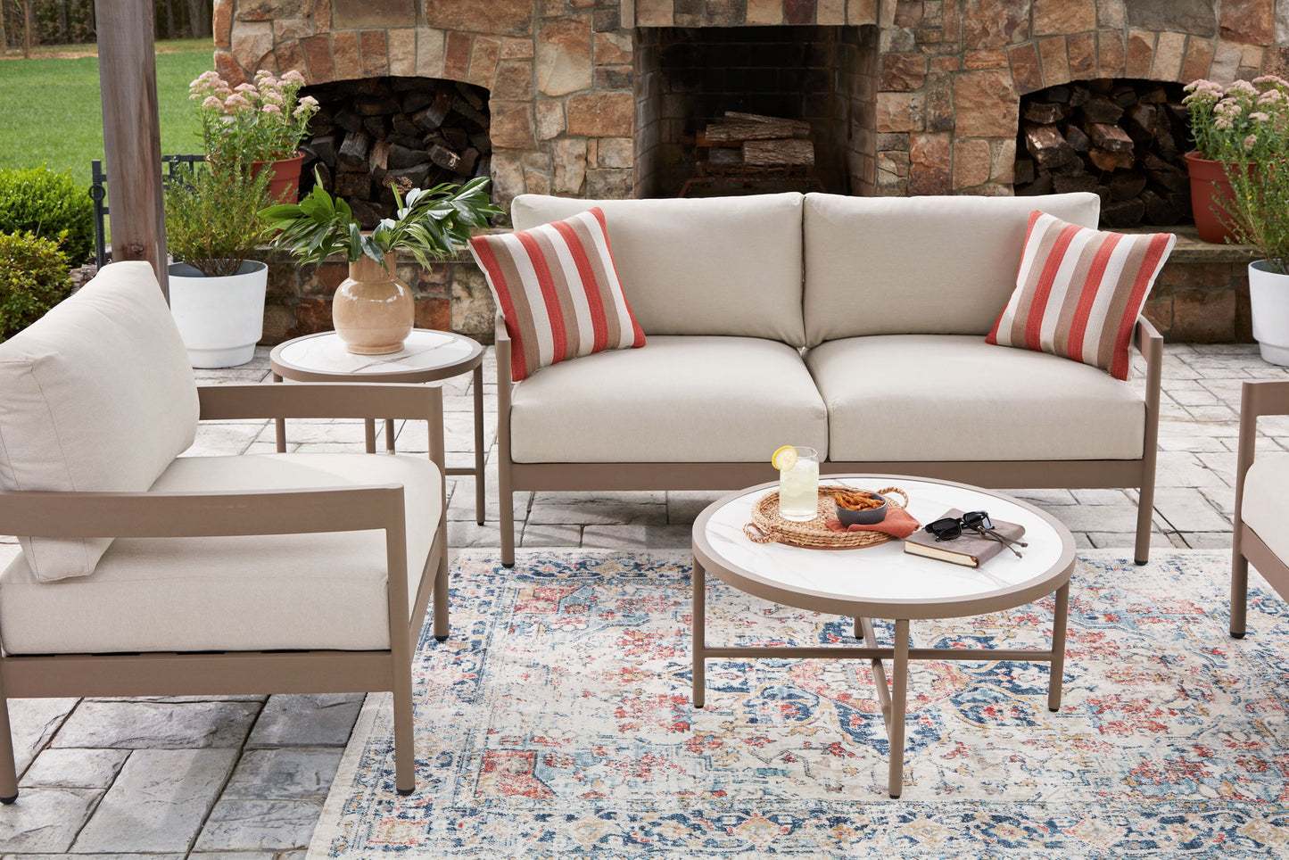 Bluff Trail - Loveseat, Lounge Chairs, Tables Set (Set of 5) - Beige