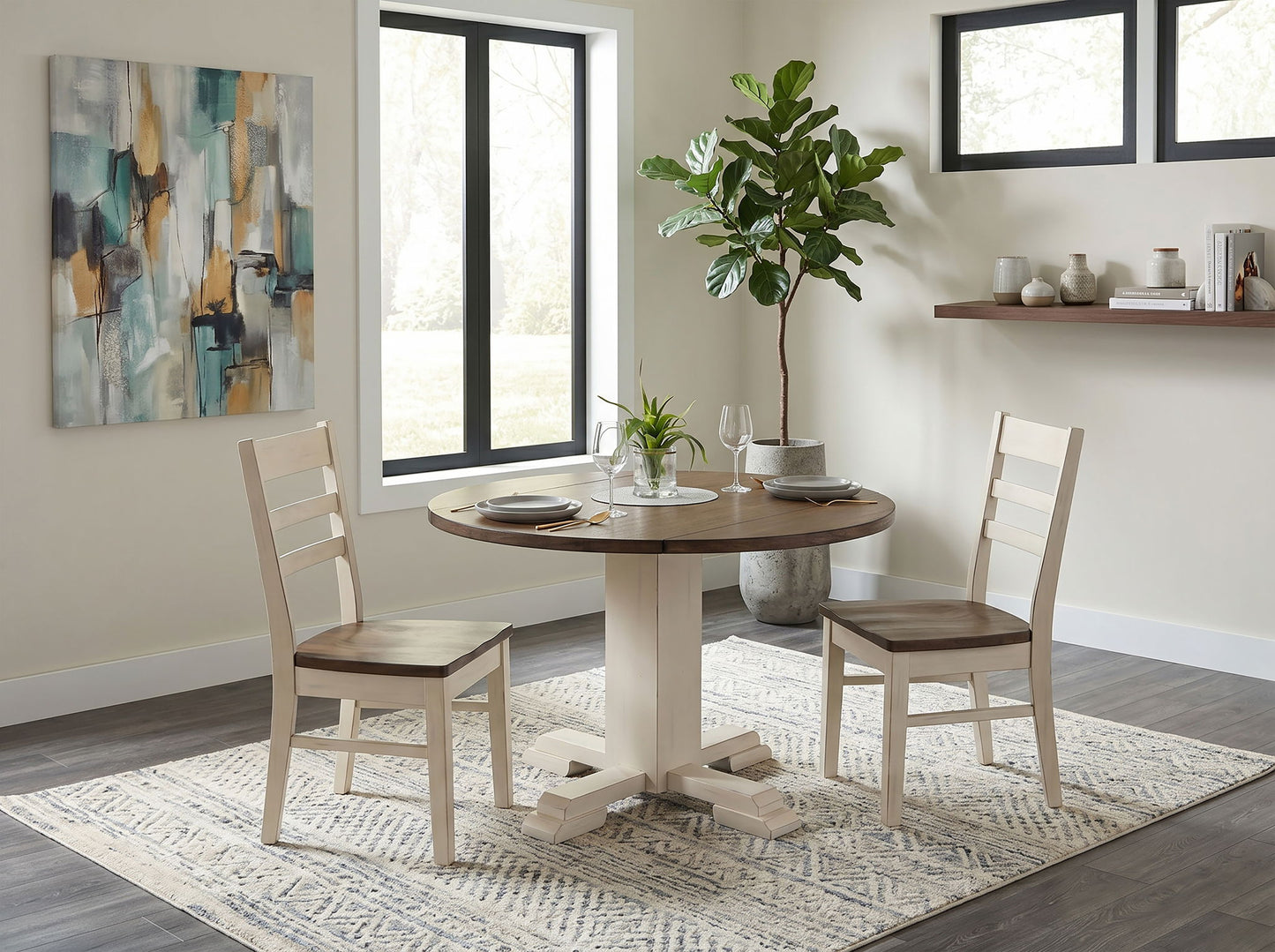 Drop Leaf Round Table - Buckskin / Marble White