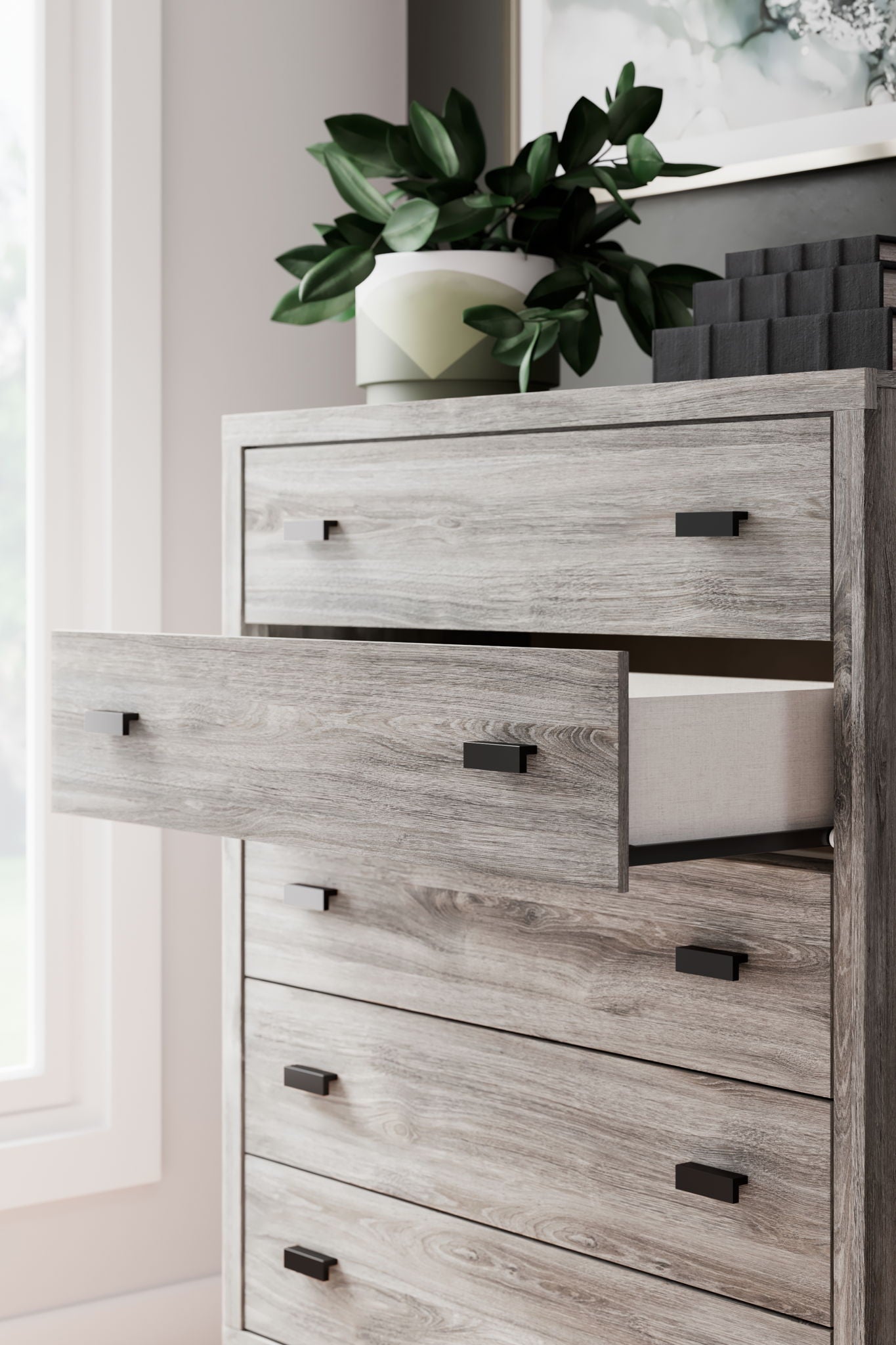 Vessalli - Five Drawer Wide Chest - Black / Gray