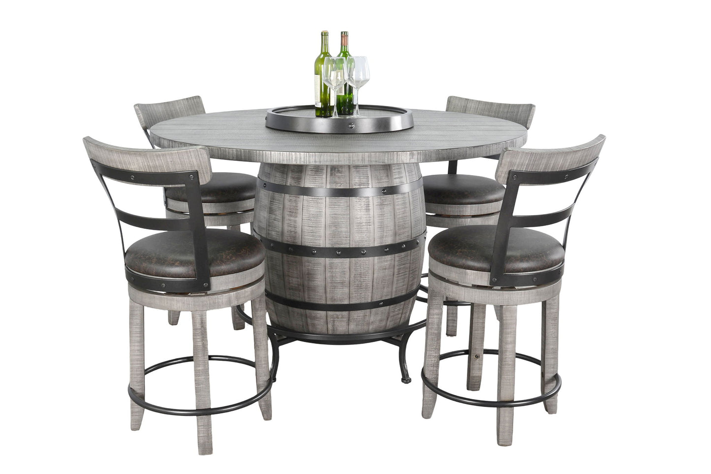Alpine - Round Pub Table With Wine Barrel Base - Gray