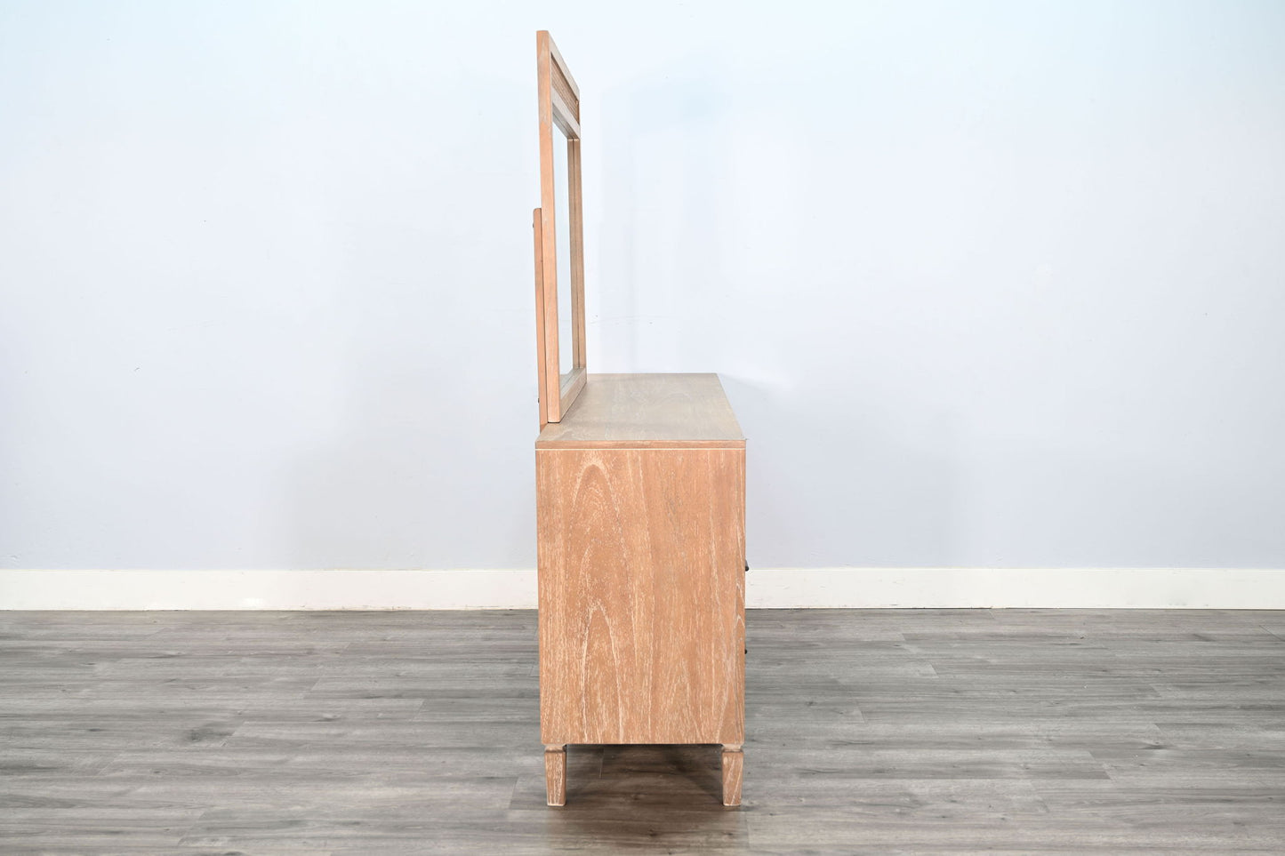 Natural Wood 6-Drawer Dresser With Rattan Accents