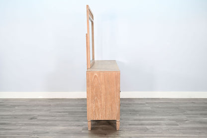 Natural Wood 6-Drawer Dresser With Rattan Accents