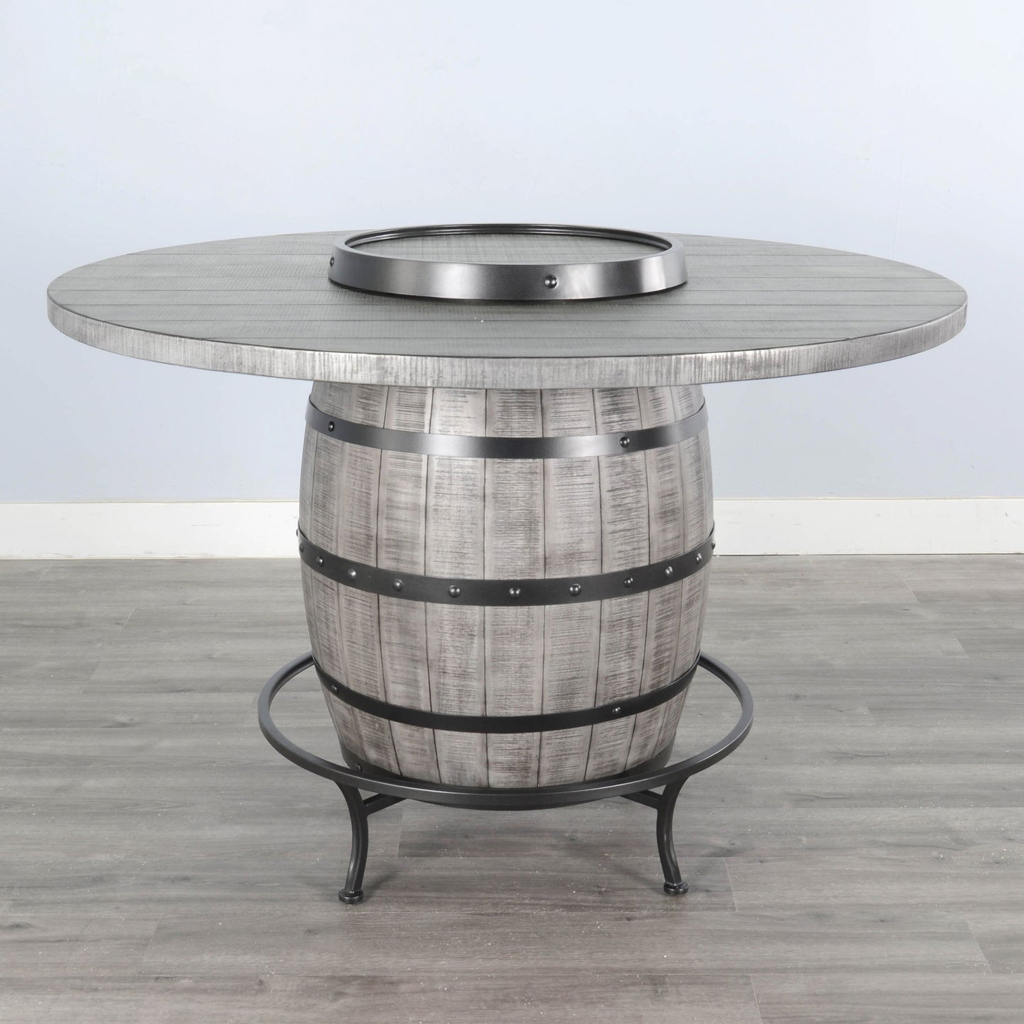 Alpine - Round Pub Table With Wine Barrel Base - Gray