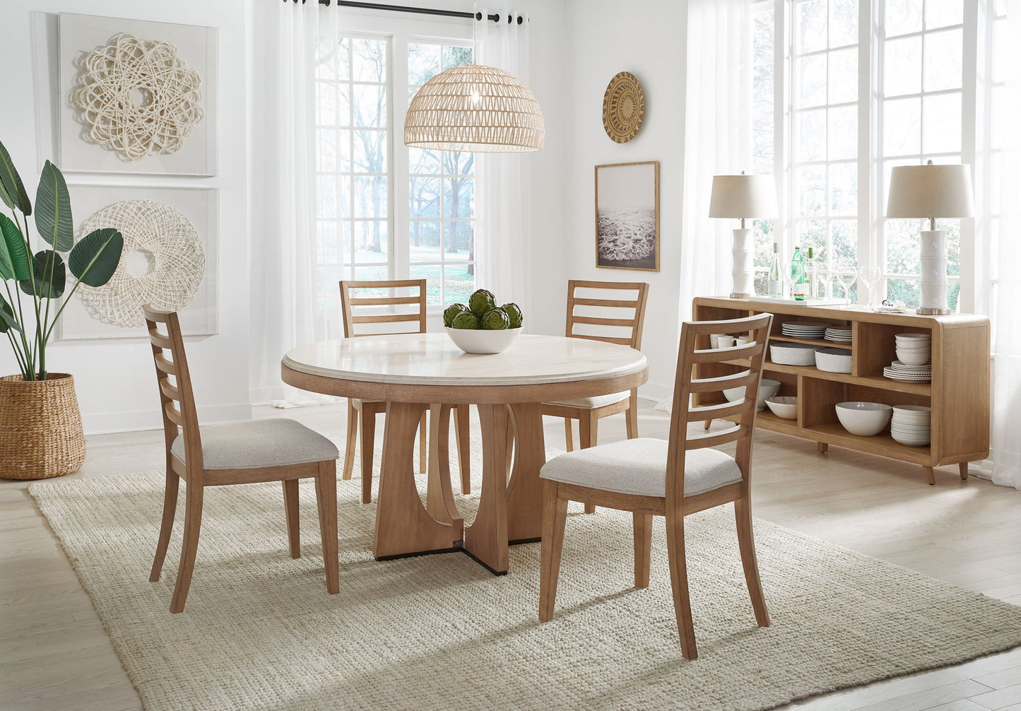 Escape - Dining Ladder Back Dining Chair (Set of 2) - Glazed Natural Oak / Mirage Mist