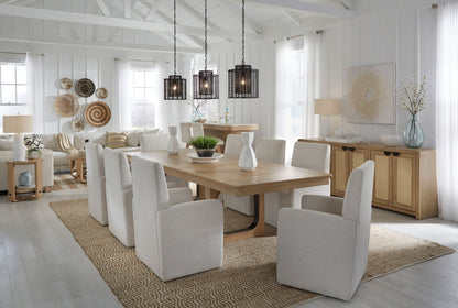 Escape - Dining Rectangular Table With Console And 8 Caster Chairs - Glazed Natural Oak Black Metal Trim