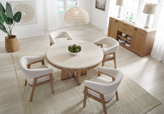 Escape - Dining Buffet Server With Stone Top - Glazed Natural Oak / Natural Cane / Vanilla Bean Stone