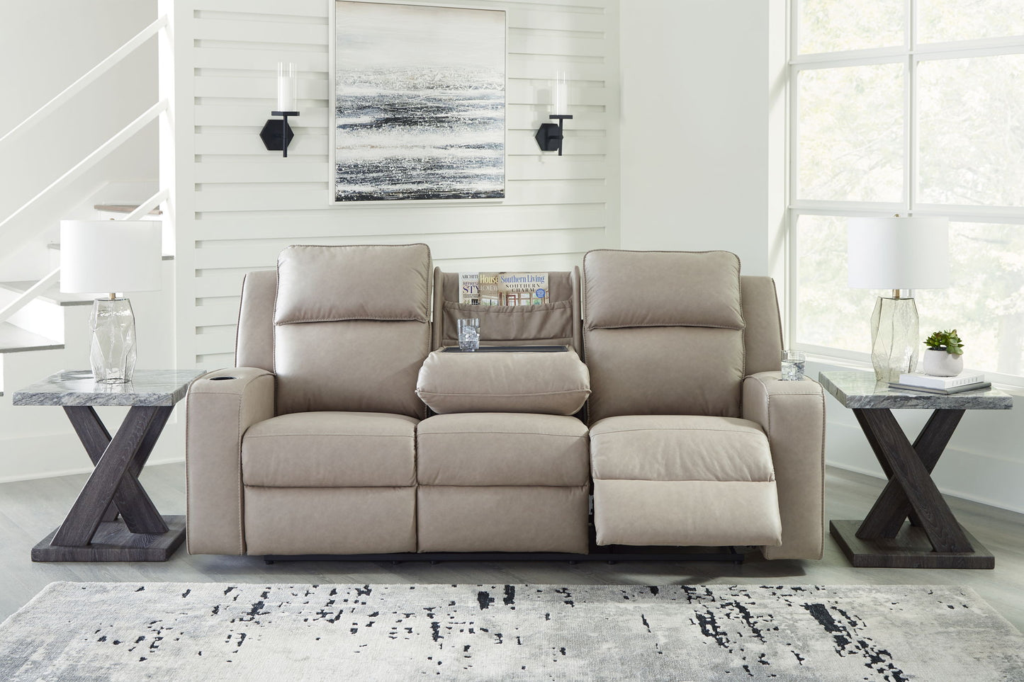 Lavenhorne - Rec Sofa W/Drop Down Table - Pebble
