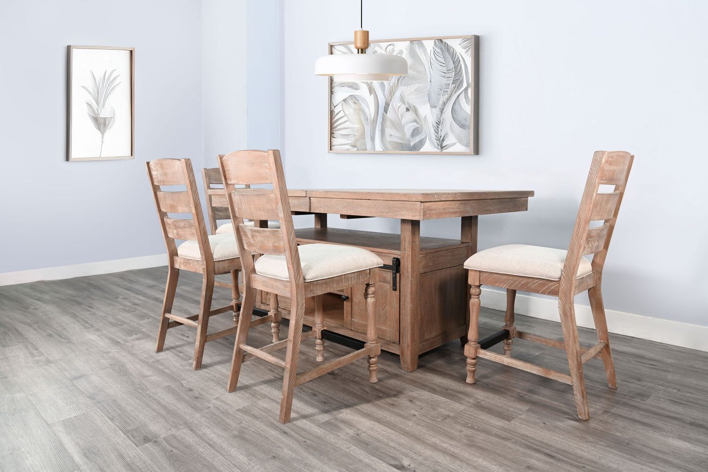 Rustic Counter-Height Extension Dining Table With Barn Door Storage - Amber