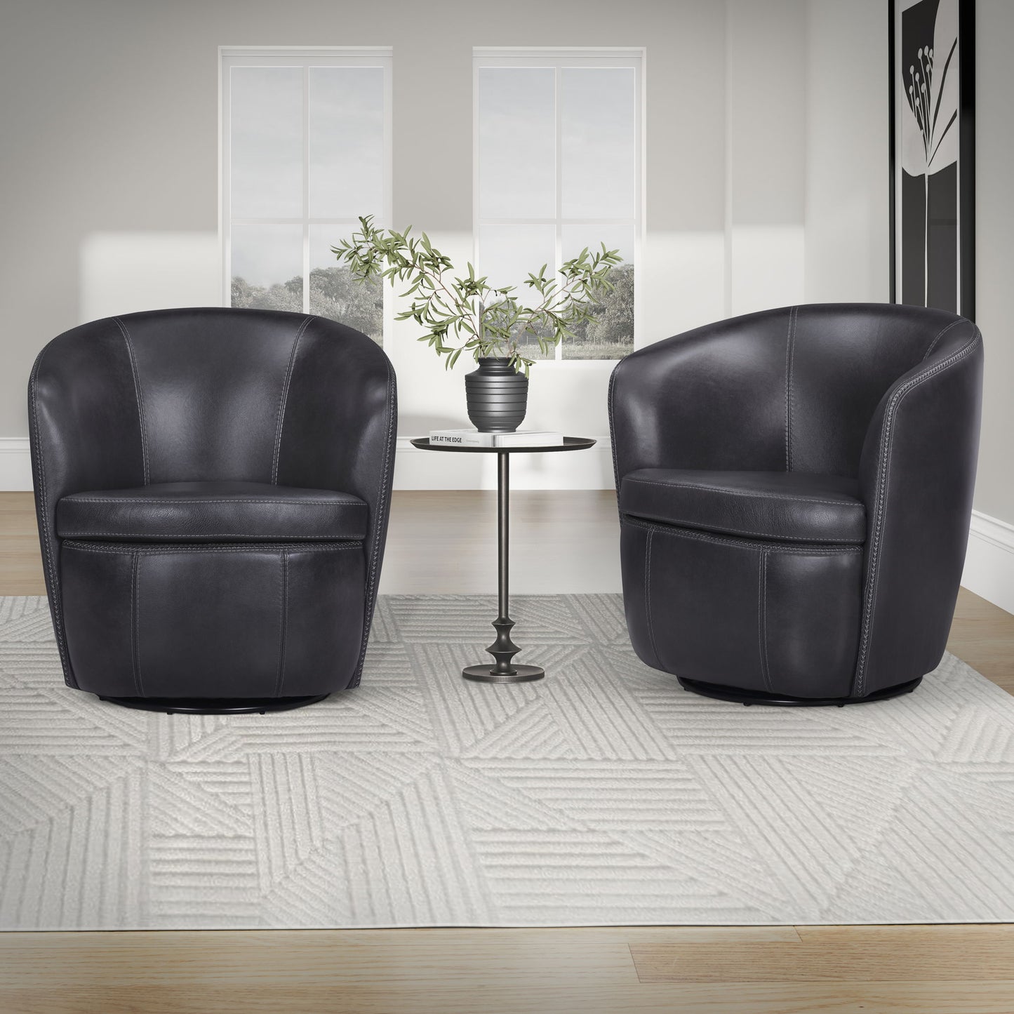 Barolo - 100% Italian Leather Swivel Club Chair (Set of 2)