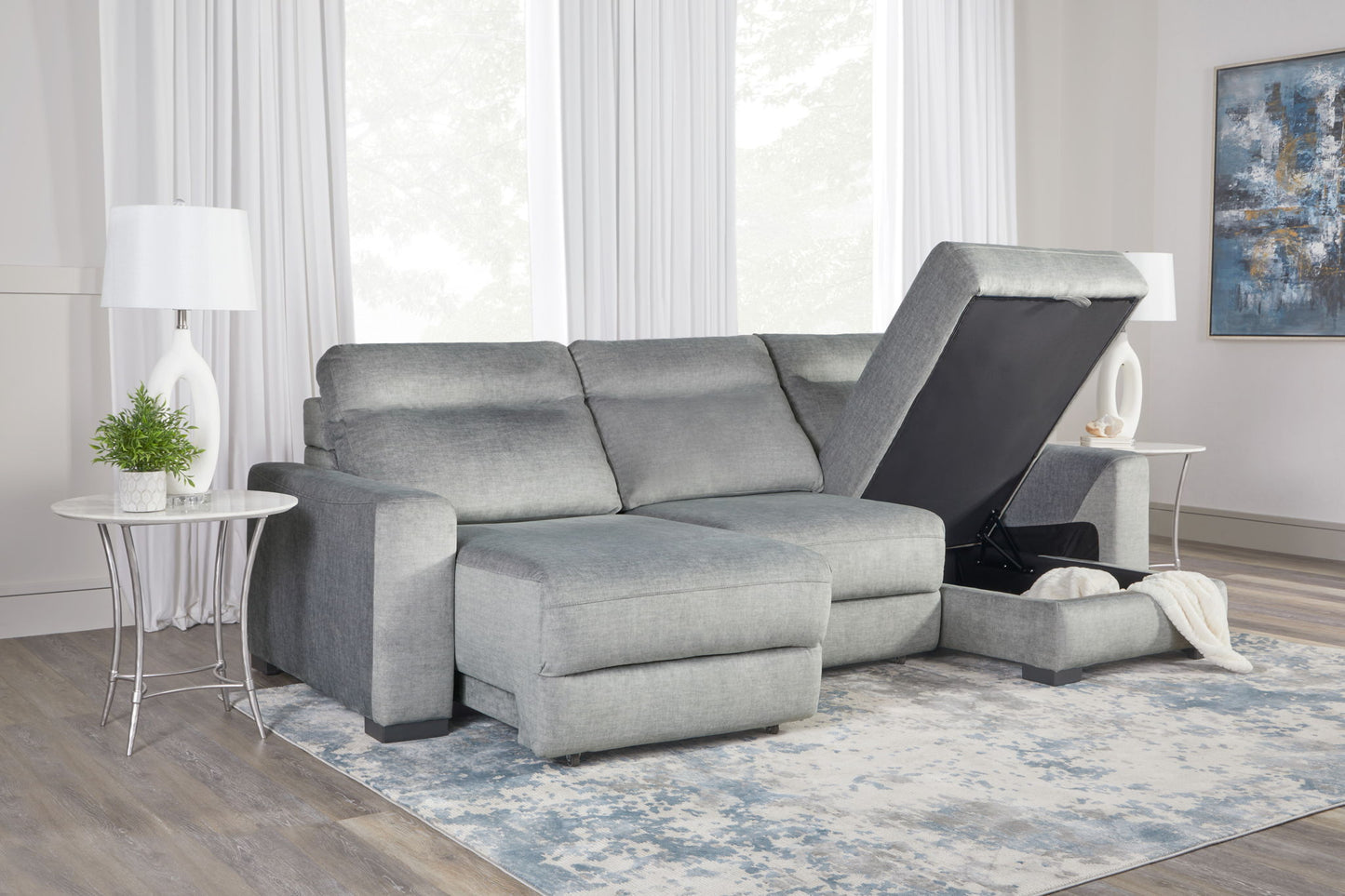 Elliot - 3 Piece Modular Lift Top Storage Sectional - Sterling