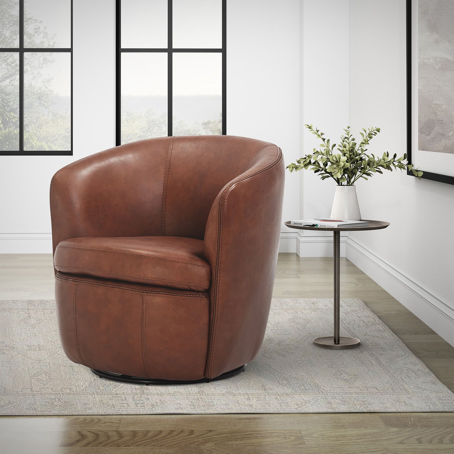 Barolo - 100% Italian Leather Swivel Club Chair (Set of 2)