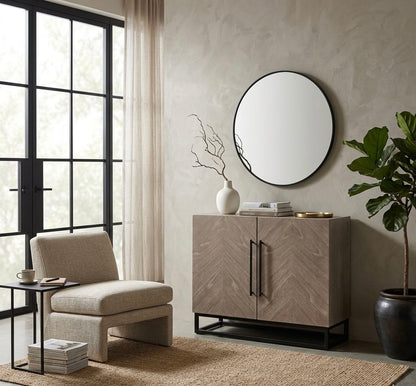 Wood Accent Cabinet With Chevron Doors And Metal Base - Wheat