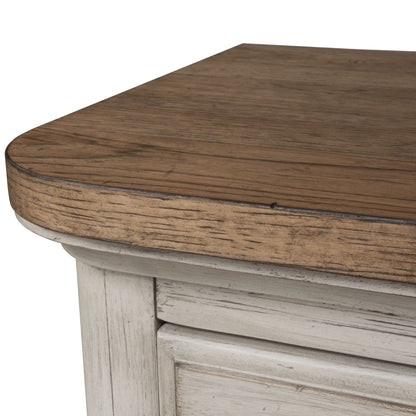 Farmhouse Reimagined - Dresser & Mirror - Antique White / Chestnut Tops