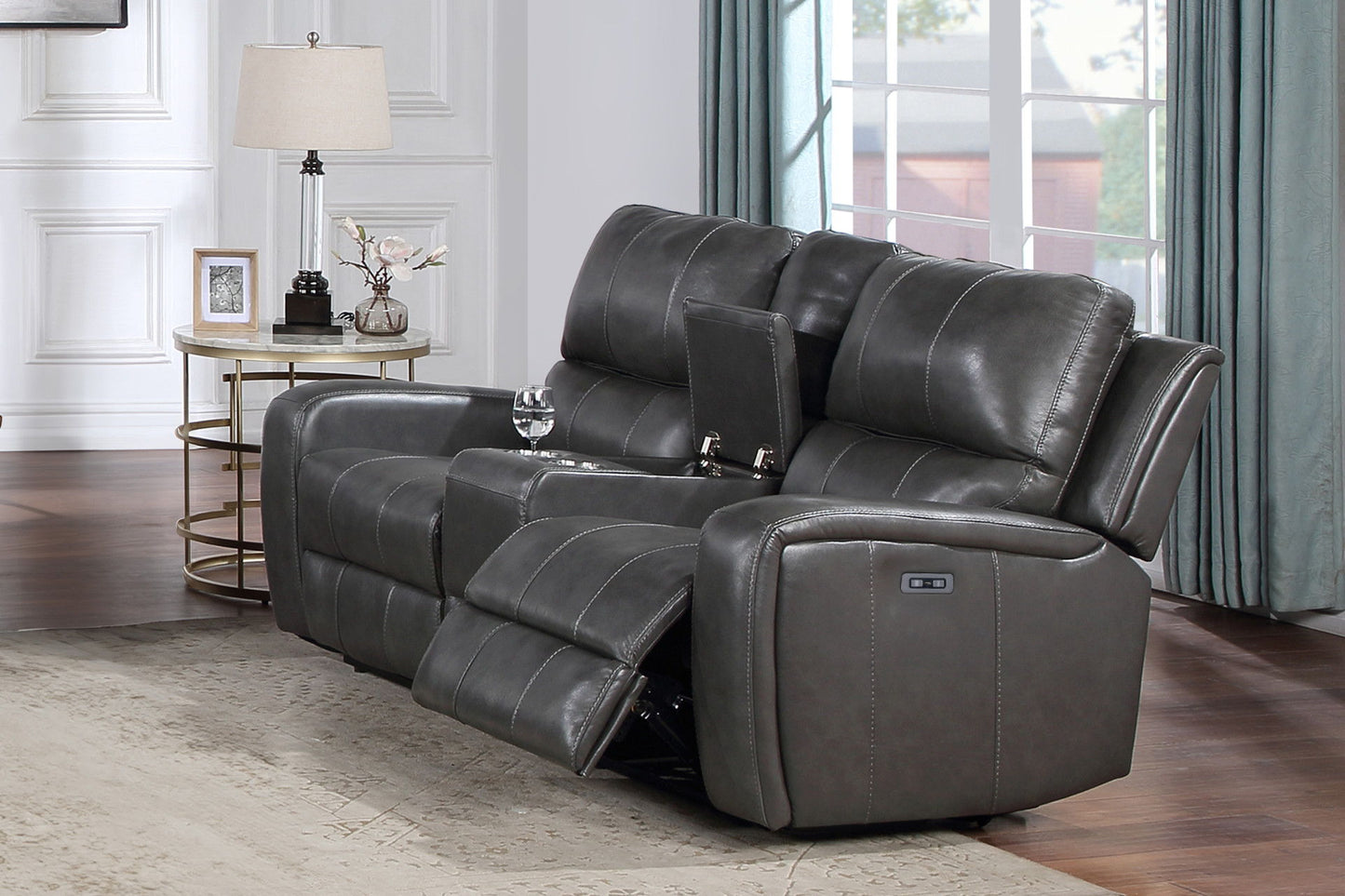 Linton - Leather Console Loveseat With Power Footrest
