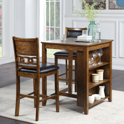 Gia - Counter Table With 2 Chairs & Storage Shelf - Brown