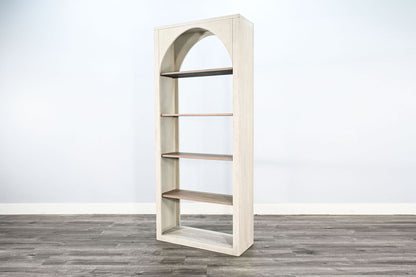 Tall Arched Wood Bookshelf With Open Shelving