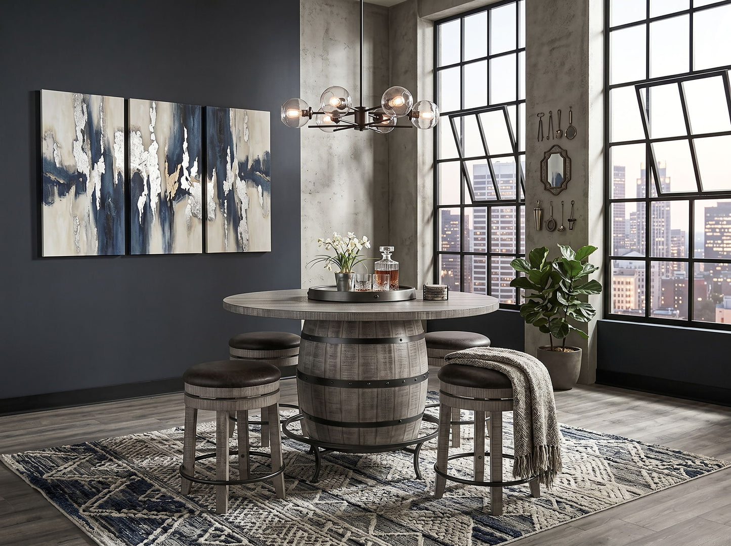 Alpine - Round Pub Table With Wine Barrel Base - Gray