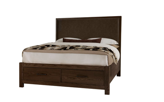 Lodge & Loft - Upholstered Storage Bed - Dark Oak / Sedona Brown
