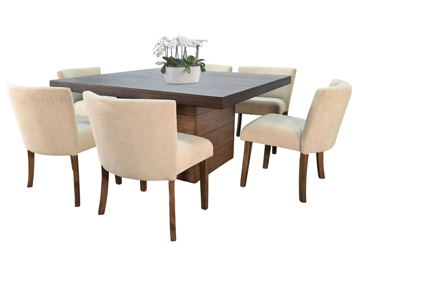 Modern - Square 7 Piece Dining Set With Built-in Storage - Tobacco Leaf / Buckskin
