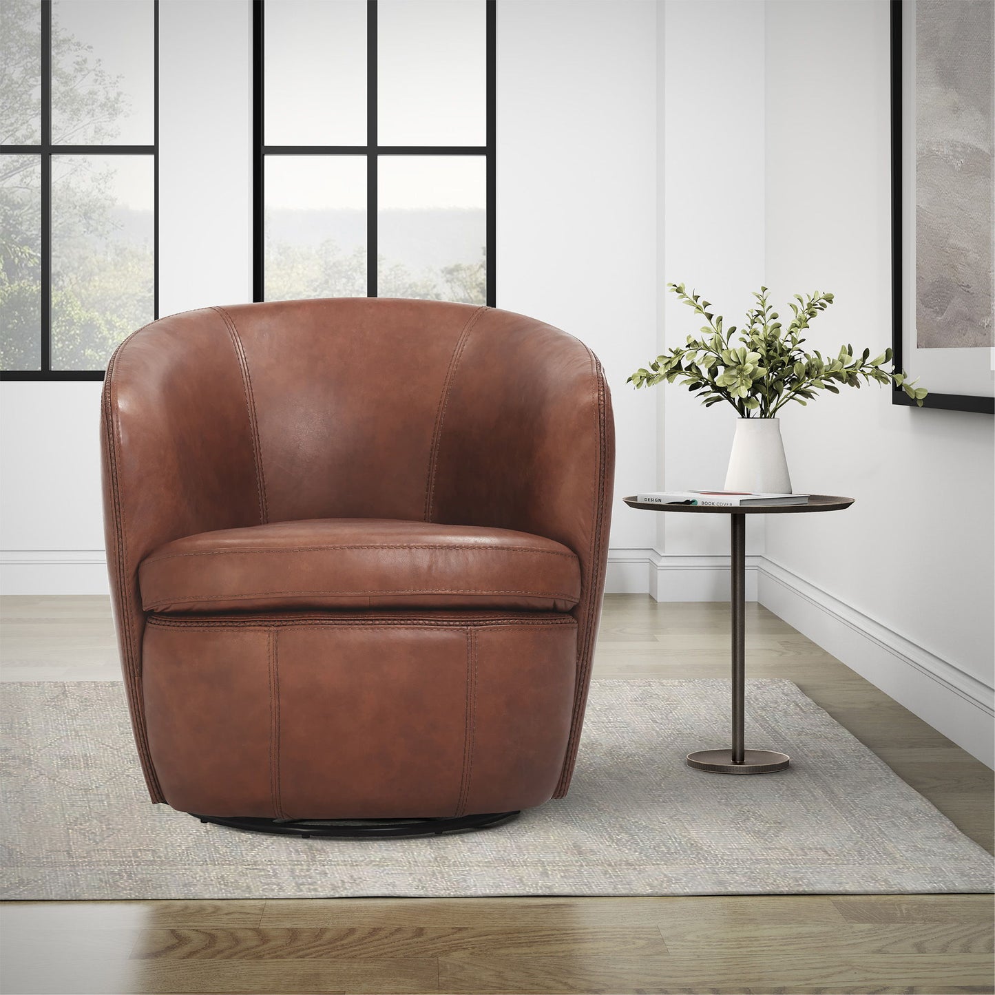 Barolo - 100% Italian Leather Swivel Club Chair (Set of 2)
