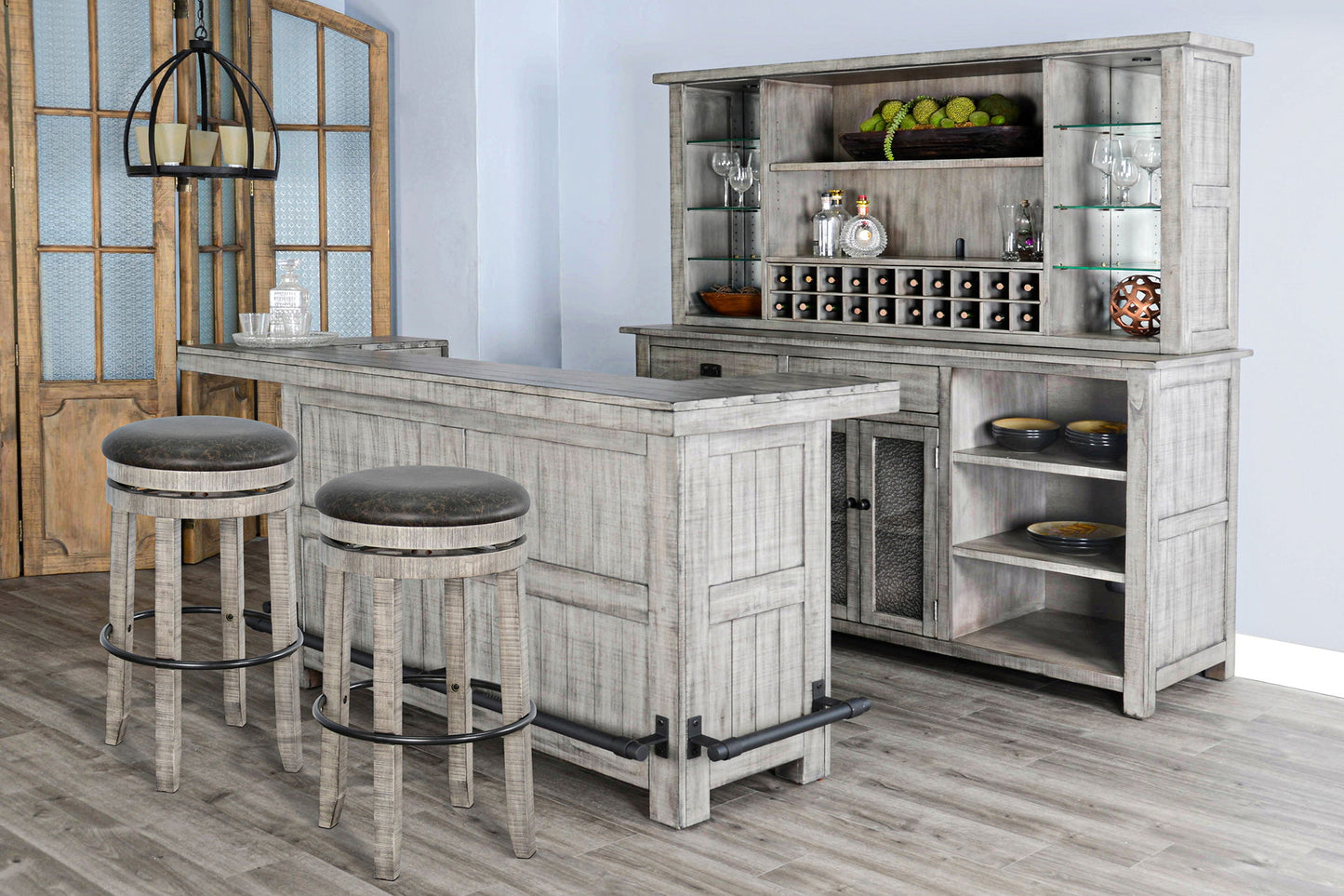 Alpine - Bar Swivel Stool, Cushion Seat (Set of 2) - Gray