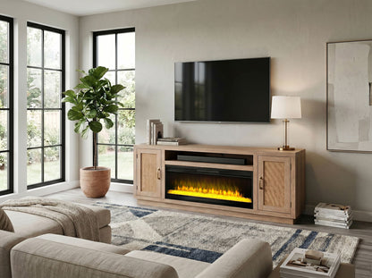 78" Cane Media Console With Faux Crystals Electric Fireplace Insert