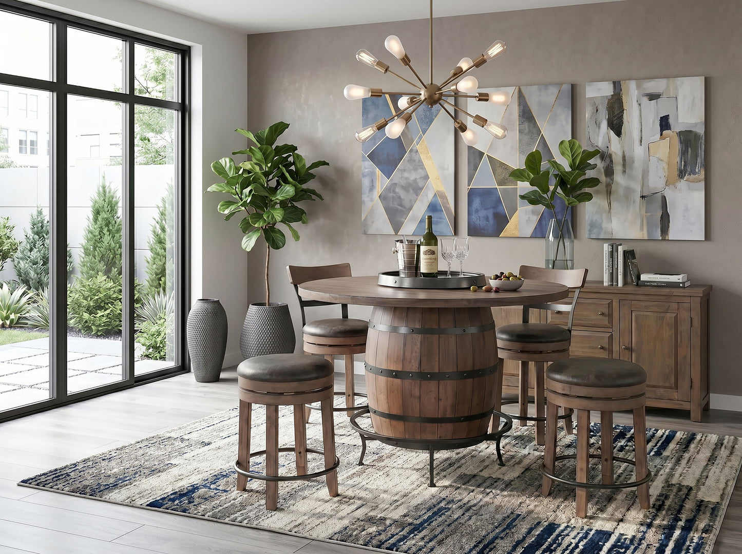 Doe Valley - Round Pub Table With Wine Barrel Base - Buckskin