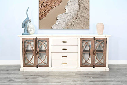 90" Media Console - Buckskin / Marble White
