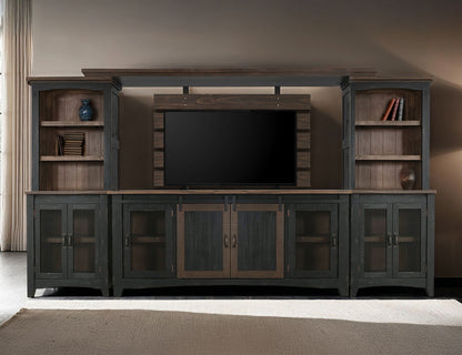 Pueblo Black - TV Stand / Console / Wall Unit - Black / Medium Brown