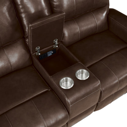 Linton - Leather Console Loveseat With Dual Recliners