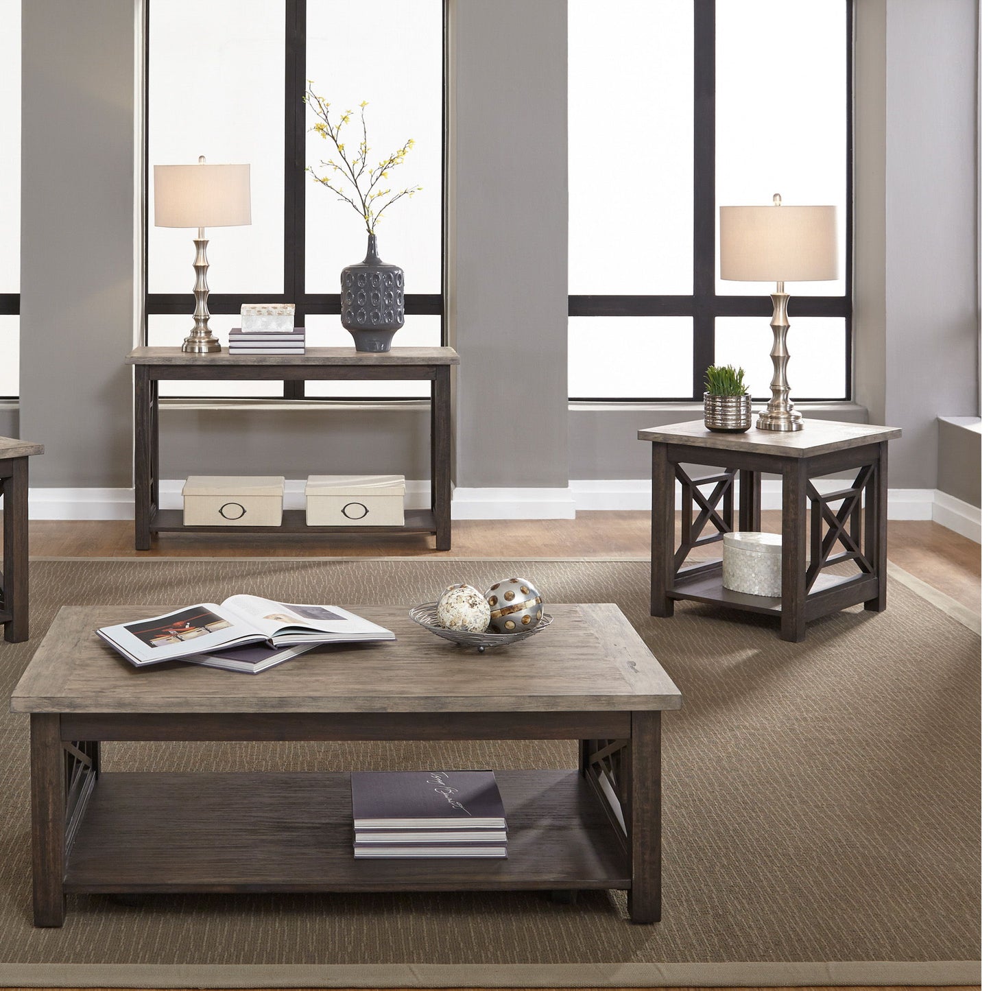 Heatherbrook - 3 Piece Table Set (1 Cocktail 2 End Tables) - Charcoal & Ash