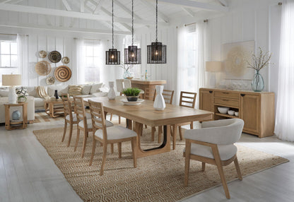 Escape - Dining Buffet Server With Stone Top - Glazed Natural Oak / Natural Cane / Vanilla Bean Stone