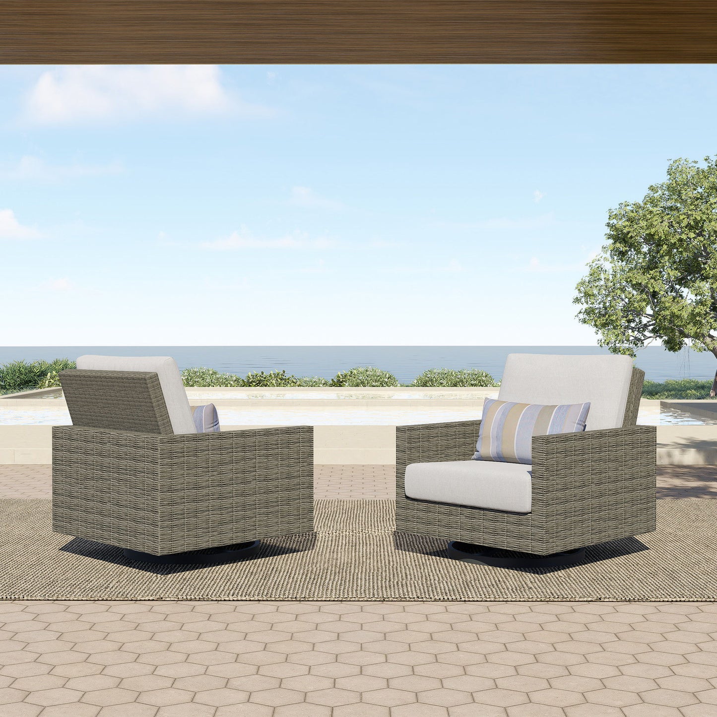 Bungalow - Patio Swivel Club Chair With Accent Pillow (Set of 2) - Gray