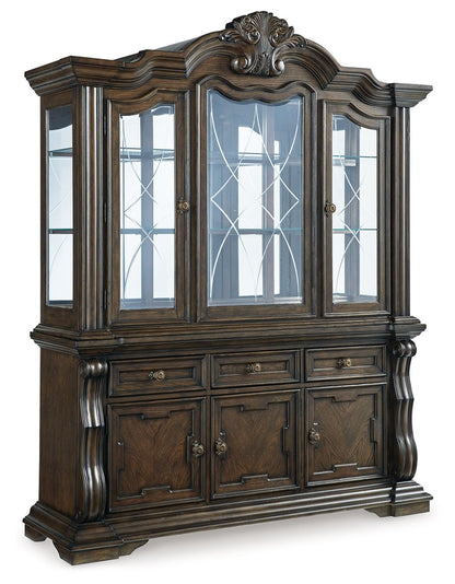 Maylee - 11 Pc. - Dining Extension Table, 4 Side Chairs, 2 Arm Chairs, Storage Bench, Buffet And Hutch - Dark Brown