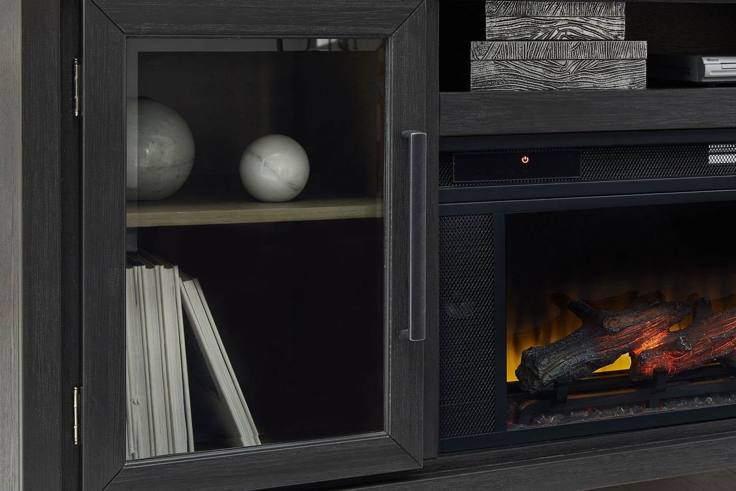 Foyland - 83" TV Stand With Electric Infrared Fireplace Insert - Black / Brown