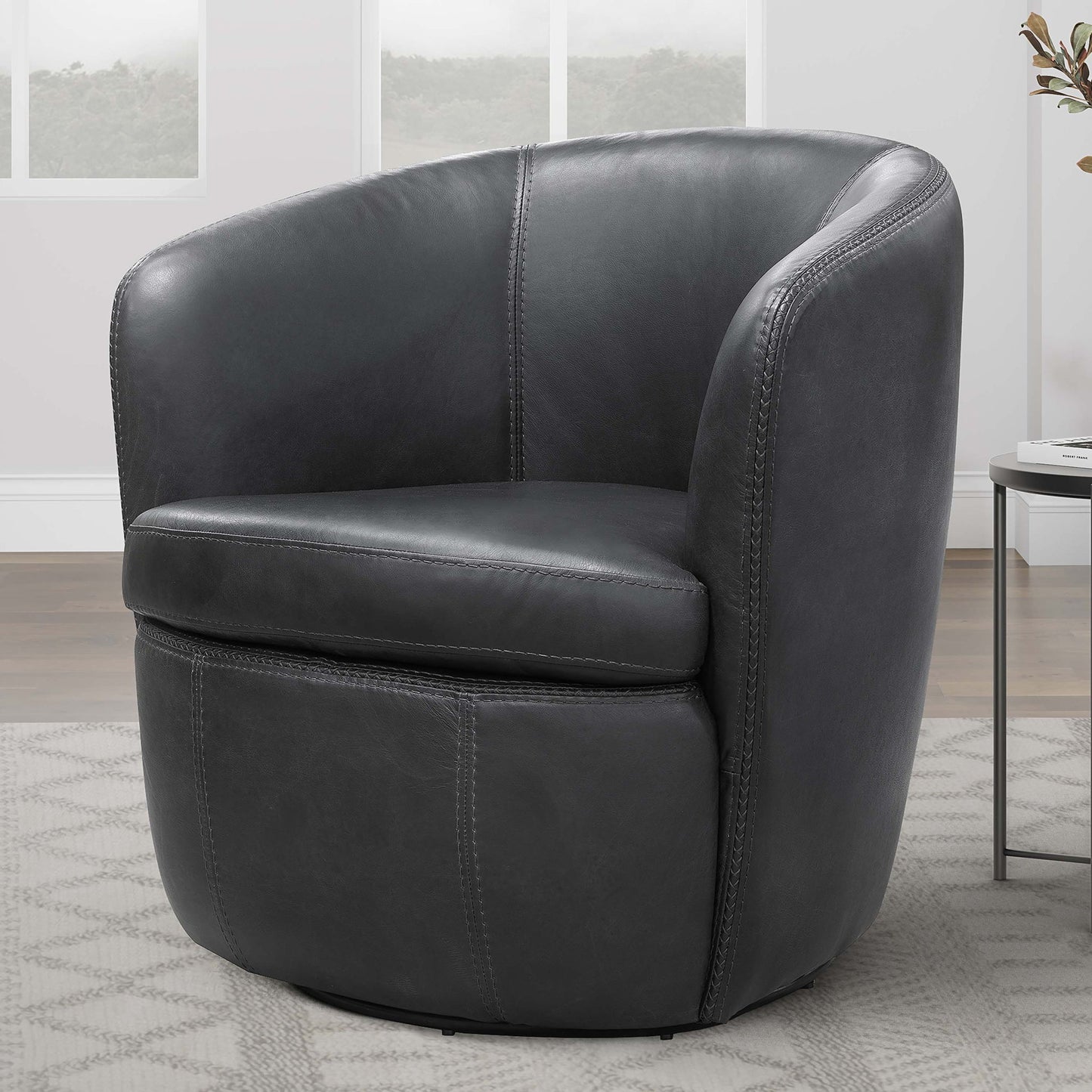 Barolo - 100% Italian Leather Swivel Club Chair (Set of 2)